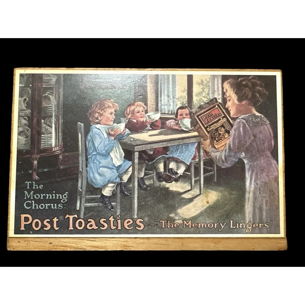 VTG Bristol Craft Post Toasties Corn Flakes Cereal Decor Divided Wood Box 1970's